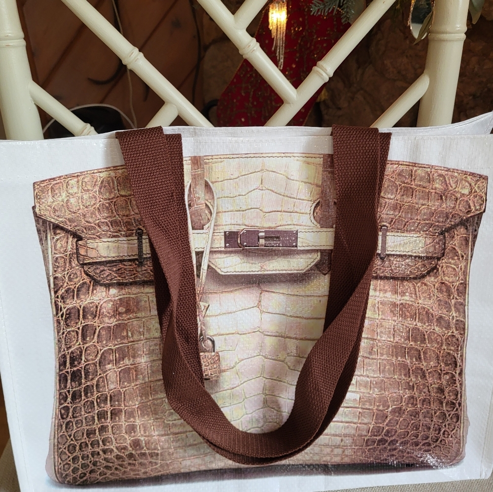 Reusable Shopping, Grocery,Tote bag  printed to look like a Birkin bag